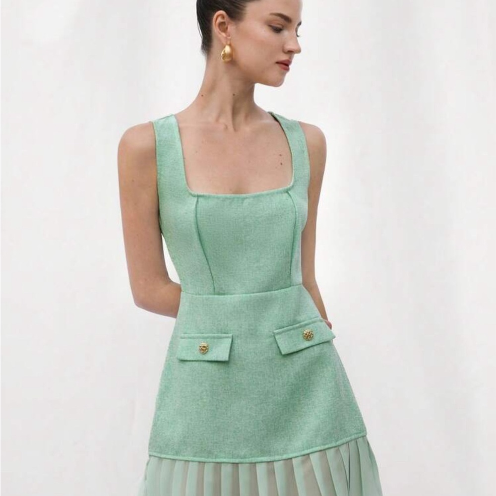 Aveloria Rosie French retro elegant mint mini dress. - Picture 2 of 4